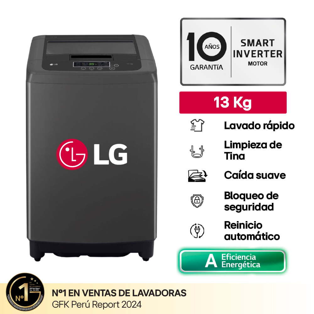 Lavadora Carga Superior LG WT13BPBK 13 Kg Smart Motion Negro Claro