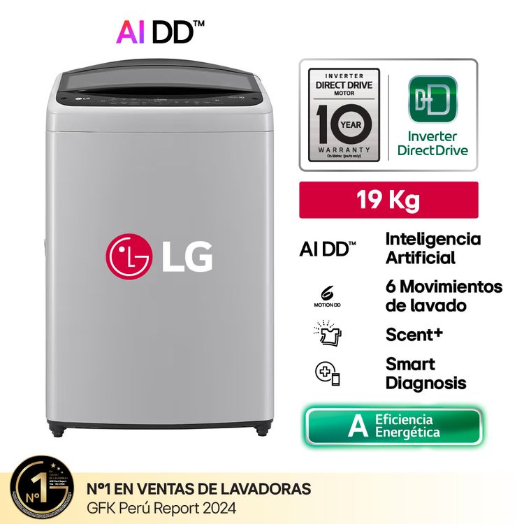 Lavadora Carga Superior LG WT19DV6T 19 Kg AI DD Gris