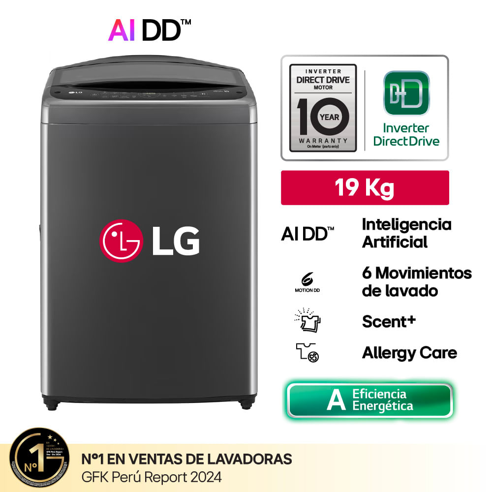 Lavadora Carga Superior LG WT19BV6T 19 Kg AI DD Negro