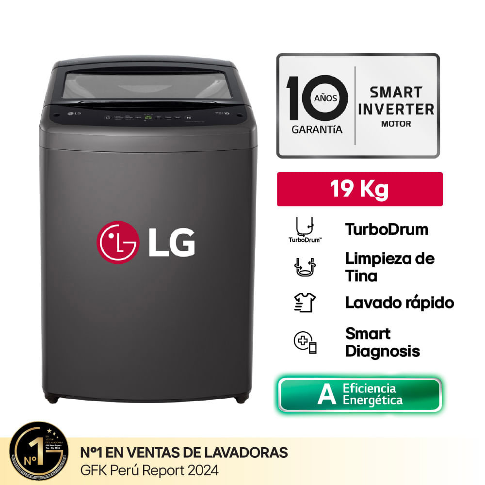 Lavadora Carga Superior LG WT19BVTB 19 Kg TurboDrum Negro Claro