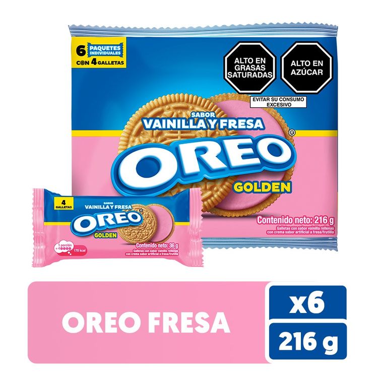 Sixpack Galleta Oreo Golden Sabor Fresa 36g
