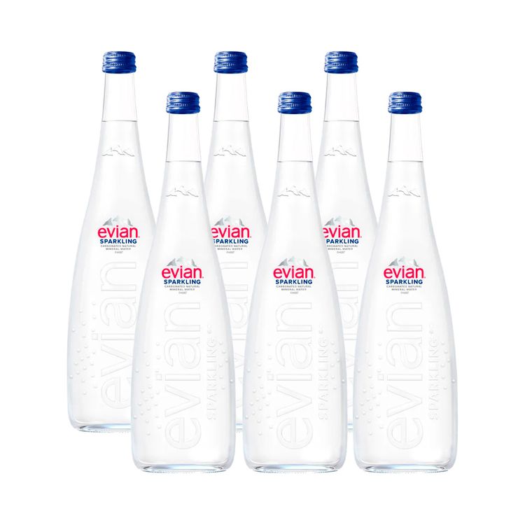 Sixpack Agua con Gas Evian Sparkling Botella 750ml