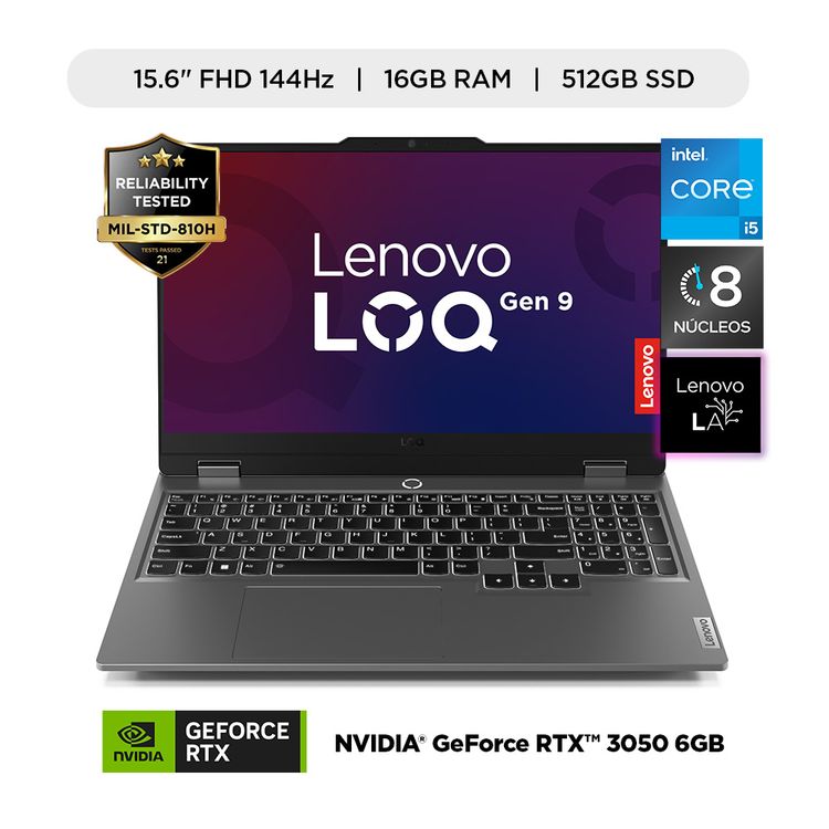 Laptop Lenovo LOQ Intel Core i5 16GB RAM 512GB SSD RTX 3050 6GB 15.6