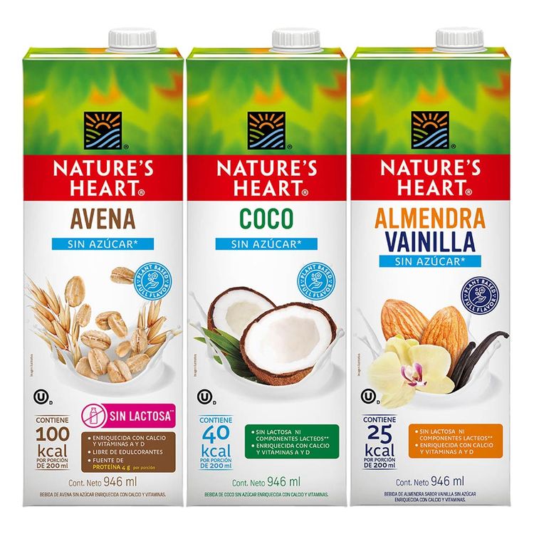Tripack Nature's Heart Sin Azúcar 946ml: Coco + Almendra + Avena