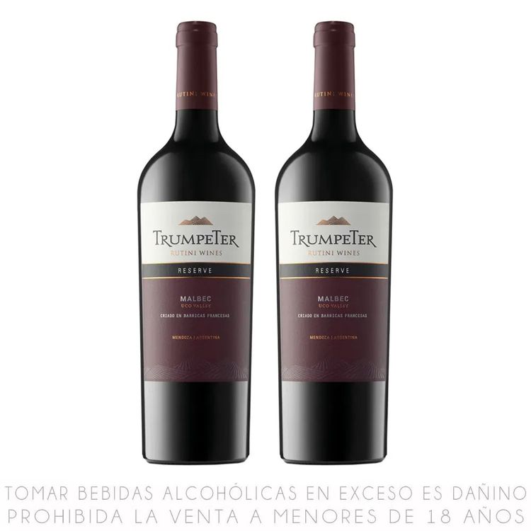 Twopack Vino Tinto Malbec Trumpeter Reserva Botella 750ml