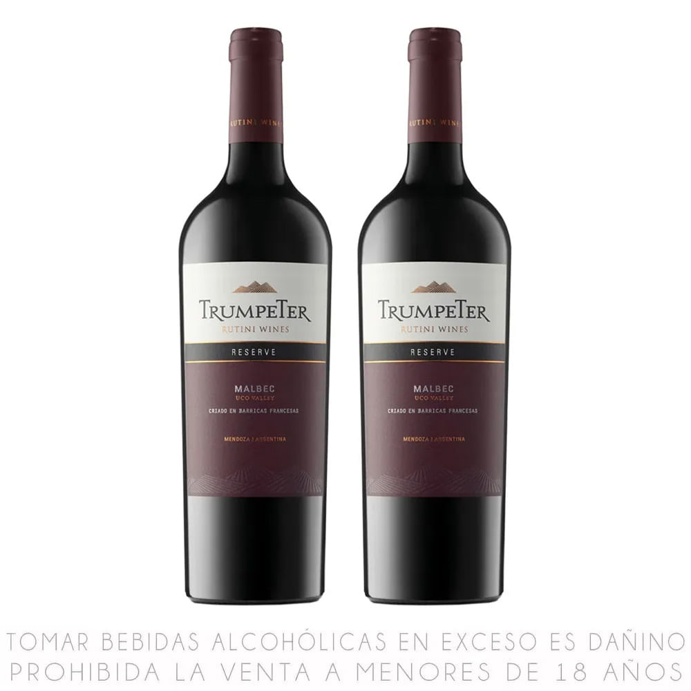 Twopack Vino Tinto Malbec Trumpeter Reserva Botella 750ml