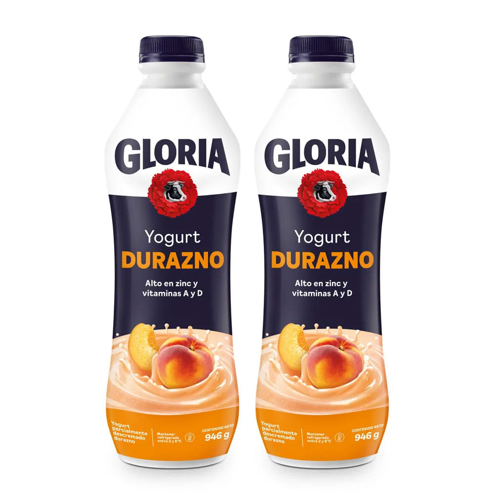 Twopack Yogurt Bebible Gloria Durazno Botella 946g