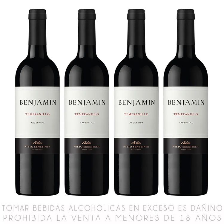 Fourpack Vino Tinto Tempranillo Benjamín Nieto Senetiner Botella 750ml