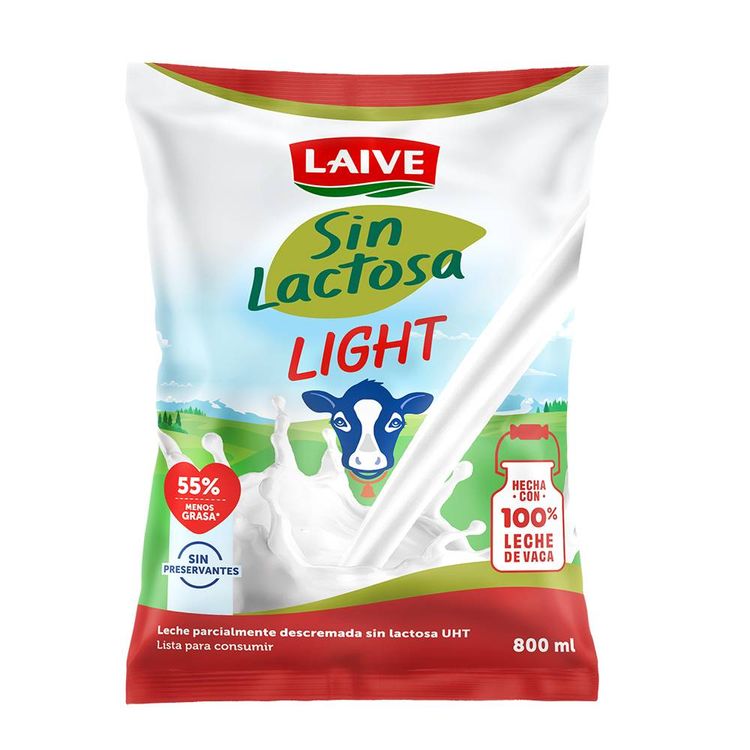 Leche UHT Light Laive Sin Lactosa Bolsa 800ml