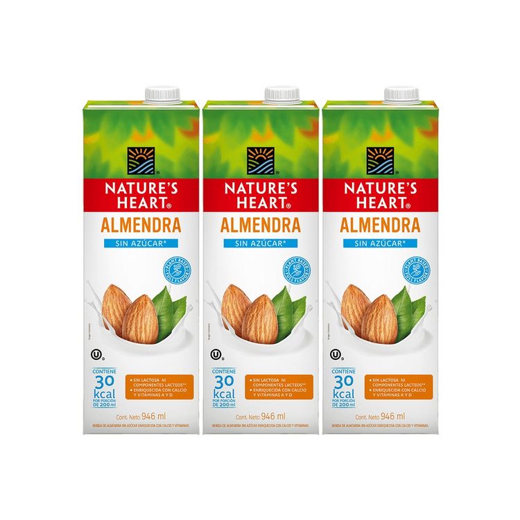 Tripack Bebida de Almendra Nature's Heart Sin Azúcar Caja 946ml