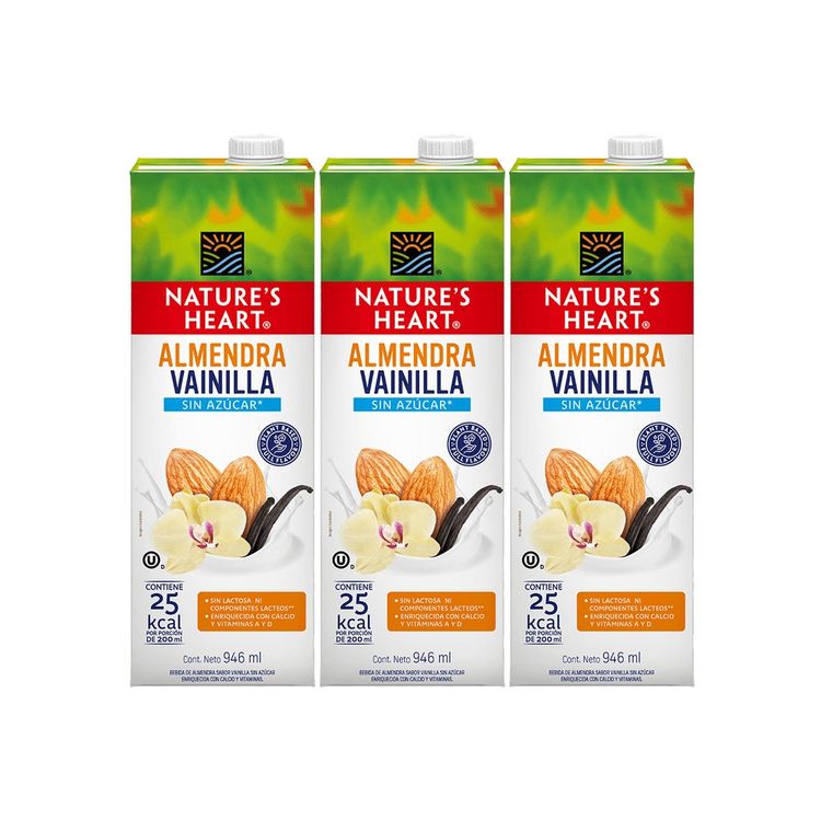 Tripack Bebida de Almendra Vainilla Nature's Heart Sin Azúcar 946ml