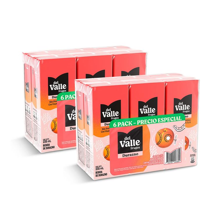 Pack x2 Sixpack Bebida de Durazno Frugos del Valle Caja 235ml