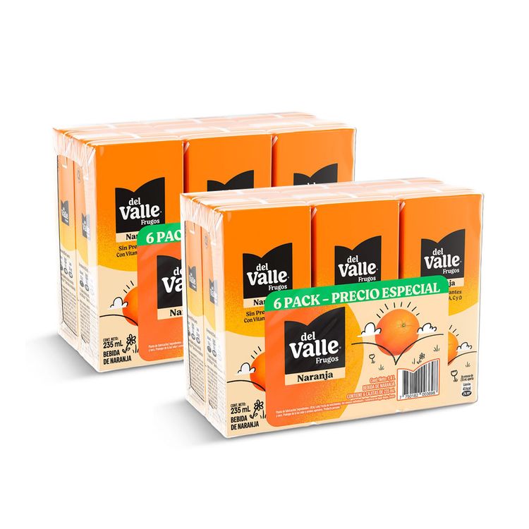 Pack x2 Sixpack Bebida de Naranja Frugos del Valle Caja 235ml