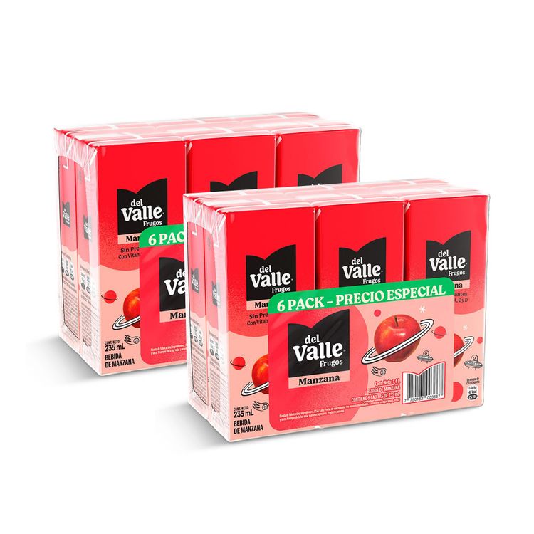 Pack x2 Sixpack Bebida de Manzana Frugos del Valle Caja 235ml