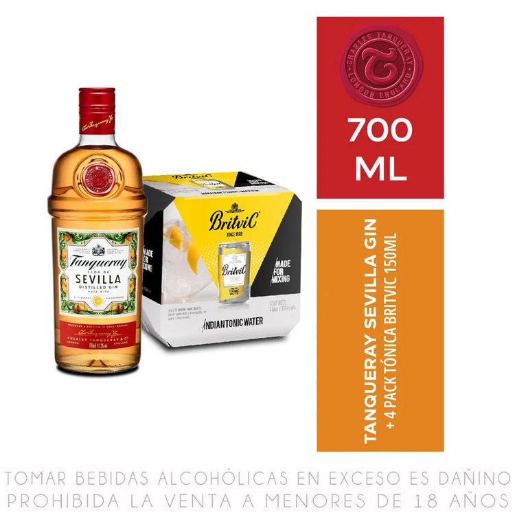 Gin Tanqueray Flor de Sevilla 700ml + Fourpack Agua Tónica Britvic 150ml