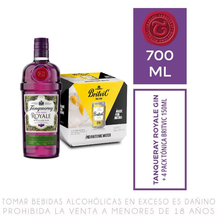 Gin Tanqueray Dark Berry Royale 700ml + Fourpack Agua Tónica Britvic 150ml