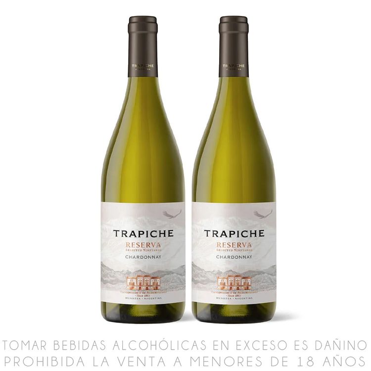 Twopack Vino Blanco Chardonnay Trapiche Reserva Botella 750ml