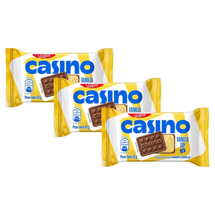 Sixpack x3 Galleta Casino Sabor Vainilla 43g