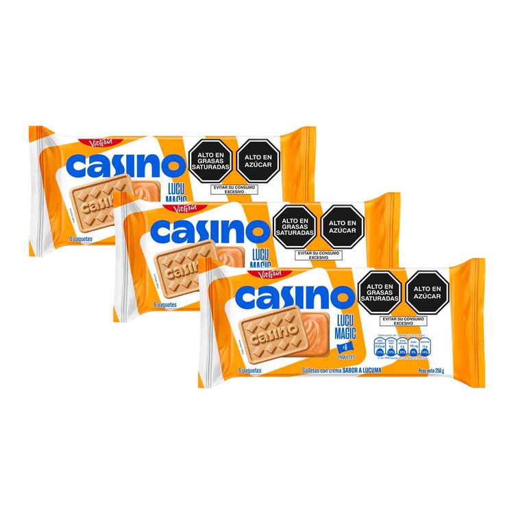 Sixpack x3 Galleta Casino Sabor Lúcuma 43g