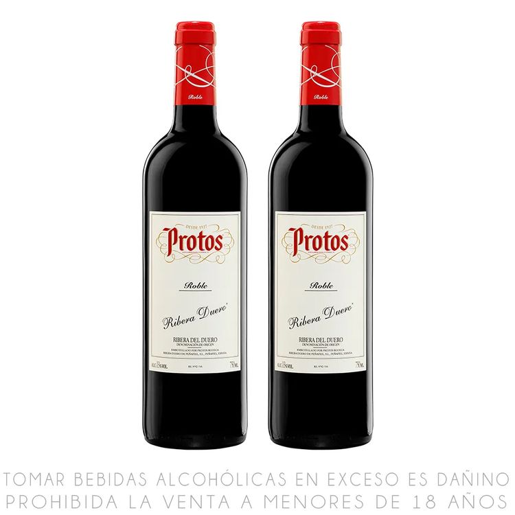 Twopack Vino Tinto Tempranillo Protos Roble Botella 750ml